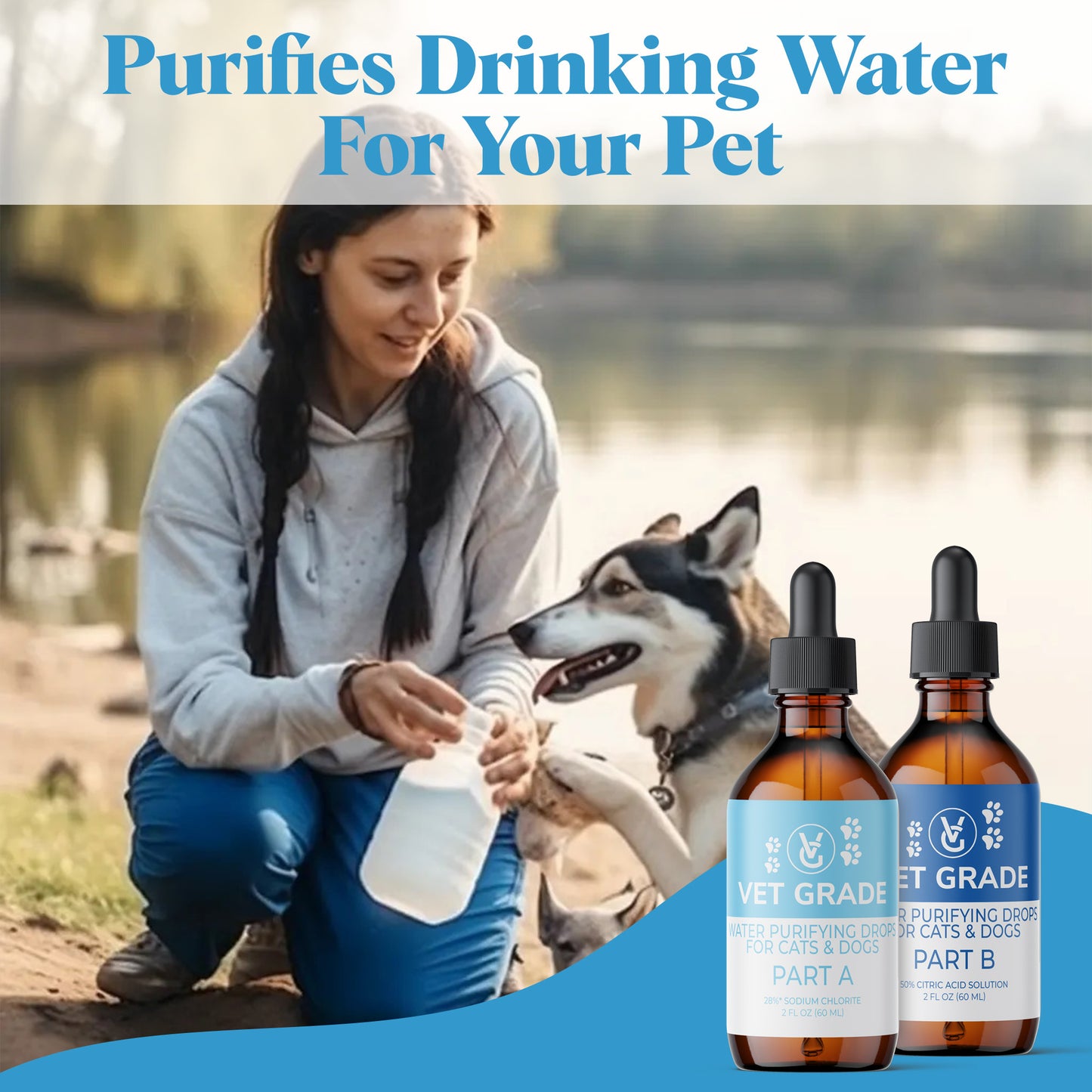Veterinary Grade Water Purifying Drops for Pets (2oz Glass Set)